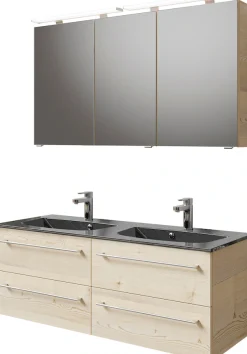 Saphir Badmöbel-Set »Serie 6025 2-teilig Mineralmarmor-Waschtisch mit LED-Spiegelschrank« 2 Stk. tlg.