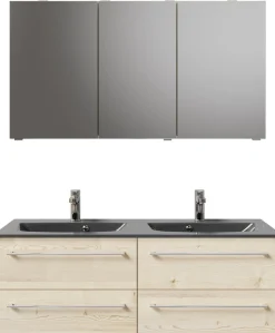 Saphir Badmöbel-Set »Serie 6025 2-teilig Mineralmarmor-Waschtisch mit LED-Spiegelschrank« 2 Stk. tlg.