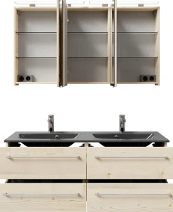 Saphir Badmöbel-Set »Serie 6025 2-teilig Mineralmarmor-Waschtisch mit LED-Spiegelschrank« 2 Stk. tlg.