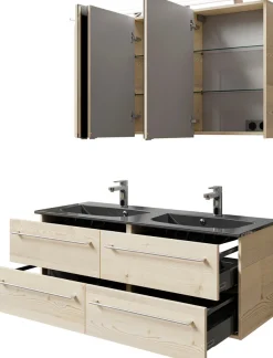 Saphir Badmöbel-Set »Serie 6025 2-teilig Mineralmarmor-Waschtisch mit LED-Spiegelschrank« 2 Stk. tlg.