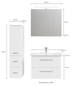 Saphir Badmöbel-Set »Serie 3006 3-teilig Keramik-Waschtisch mit Spiegelschrank« 4 Stk. tlg.