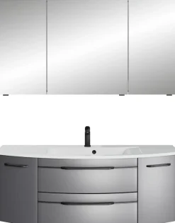 Saphir Badmöbel-Set »Serie 7045 2-teilig Mineralmarmor-Waschtisch mit LED-Spiegelschrank« Set, 2 Stk. tlg.