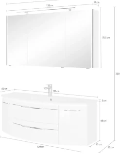 Saphir Badmöbel-Set »Serie 7045 2-teilig Mineralmarmor-Waschtisch mit LED-Spiegelschrank« Set, 2 Stk. tlg.