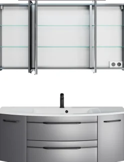 Saphir Badmöbel-Set »Serie 7045 2-teilig Mineralmarmor-Waschtisch mit LED-Spiegelschrank« Set, 2 Stk. tlg.