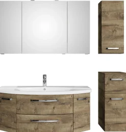 Saphir Badmöbel-Set »Serie 4010 4-teilig Keramik-Waschtisch mit LED-Spiegelschrank« Set,