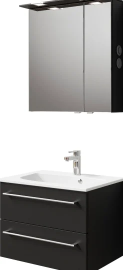 Saphir Badmöbel-Set »Serie 6025 2-teilig Mineralmarmor-Waschtisch mit LED-Spiegelschrank« 2 Stk. tlg.