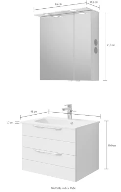 Saphir Badmöbel-Set »Serie 6025 2-teilig Mineralmarmor-Waschtisch mit LED-Spiegelschrank« 2 Stk. tlg.