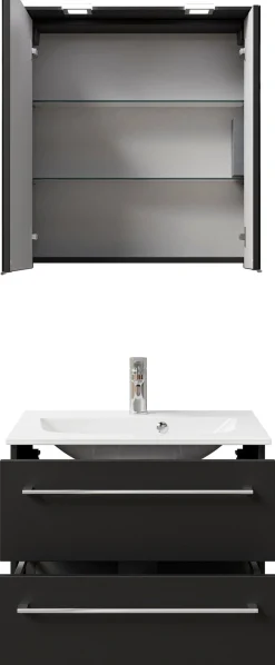 Saphir Badmöbel-Set »Serie 6025 2-teilig Mineralmarmor-Waschtisch mit LED-Spiegelschrank« 2 Stk. tlg.