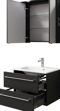 Saphir Badmöbel-Set »Serie 6025 2-teilig Mineralmarmor-Waschtisch mit LED-Spiegelschrank« 2 Stk. tlg.
