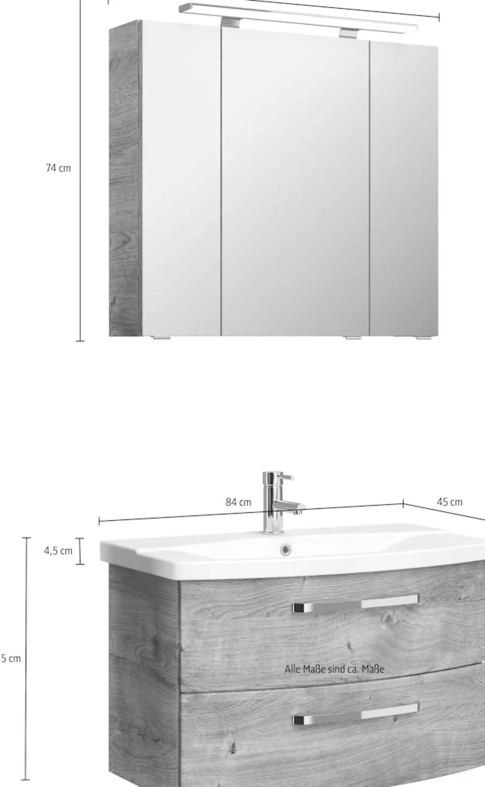 Saphir Badmöbel-Set »Serie 4010 2-teilig Keramik-Waschtisch mit LED-Spiegelschrank« Set,