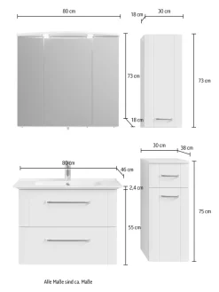 Saphir Badmöbel-Set »Serie 3006 4-teilig Keramik-Waschtisch mit Spiegelschrank« 5 Stk. tlg.