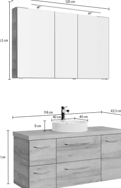 Saphir Badmöbel-Set »Serie 4035 2-teilig, Keramik-Aufsatzbecken mit LED-Spiegelschrank« Set,
