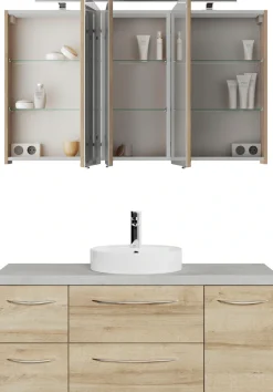 Saphir Badmöbel-Set »Serie 4035 2-teilig, Keramik-Aufsatzbecken mit LED-Spiegelschrank« Set,