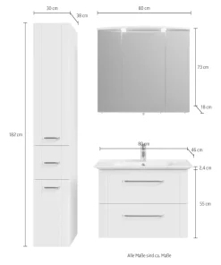 Saphir Badmöbel-Set »Serie 3006 3-teilig Keramik-Waschtisch mit Spiegelschrank« 4 Stk. tlg.