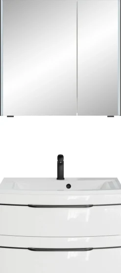 Saphir Badmöbel-Set »Serie 7045 2-teilig Mineralmarmor-Waschtisch mit LED-Spiegelschrank« Set, 2 Stk. tlg.