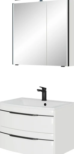 Saphir Badmöbel-Set »Serie 7045 2-teilig Mineralmarmor-Waschtisch mit LED-Spiegelschrank« Set, 2 Stk. tlg.