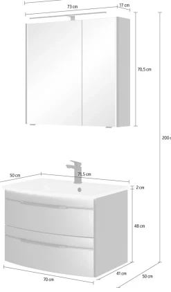 Saphir Badmöbel-Set »Serie 7045 2-teilig Mineralmarmor-Waschtisch mit LED-Spiegelschrank« Set, 2 Stk. tlg.
