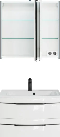 Saphir Badmöbel-Set »Serie 7045 2-teilig Mineralmarmor-Waschtisch mit LED-Spiegelschrank« Set, 2 Stk. tlg.