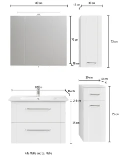 Saphir Badmöbel-Set »Serie 3006 4-teilig Keramik-Waschtisch mit Spiegelschrank« 5 Stk. tlg.