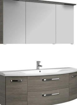 Saphir Badmöbel-Set »Serie 4010 2-teilig Keramik-Waschtisch mit LED-Spiegelschrank« Set,
