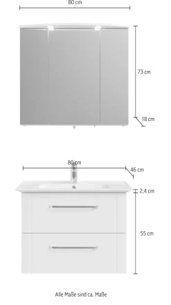 Saphir Badmöbel-Set »Serie 3006 2-teilig Keramik-Waschtisch mit Spiegelschrank« 3 Stk. tlg.