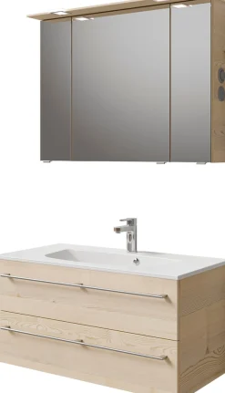 Saphir Badmöbel-Set »Serie 6025 2-teilig Mineralmarmor-Waschtisch mit LED-Spiegelschrank« 2 Stk. tlg.