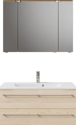 Saphir Badmöbel-Set »Serie 6025 2-teilig Mineralmarmor-Waschtisch mit LED-Spiegelschrank« 2 Stk. tlg.