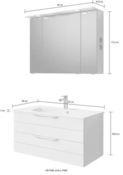 Saphir Badmöbel-Set »Serie 6025 2-teilig Mineralmarmor-Waschtisch mit LED-Spiegelschrank« 2 Stk. tlg.