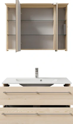 Saphir Badmöbel-Set »Serie 6025 2-teilig Mineralmarmor-Waschtisch mit LED-Spiegelschrank« 2 Stk. tlg.