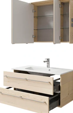 Saphir Badmöbel-Set »Serie 6025 2-teilig Mineralmarmor-Waschtisch mit LED-Spiegelschrank« 2 Stk. tlg.