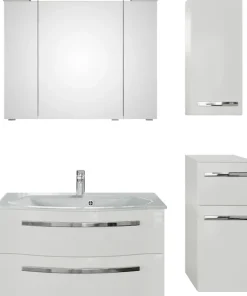 Saphir Badmöbel-Set »Serie 4005, vormontiert, Glaswaschbecken, Spiegelschrank« Set, 5 Stk. tlg.