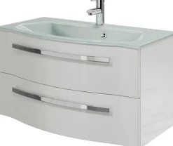 Saphir Badmöbel-Set »Serie 4005, vormontiert, Glaswaschbecken, Spiegelschrank« Set, 5 Stk. tlg.