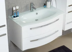 Saphir Badmöbel-Set »Serie 4005, vormontiert, Glaswaschbecken, Spiegelschrank« Set, 5 Stk. tlg.