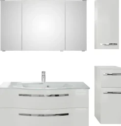 Saphir Badmöbel-Set »Serie 4005, vormontiert, Glaswaschbecken, Spiegelschrank« Set, 5 Stk. tlg.
