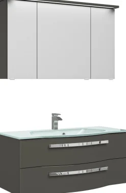 Saphir Badmöbel-Set »Serie 4005, vormontiert, Glaswaschbecken, Spiegelschrank« 3 Stk. tlg.