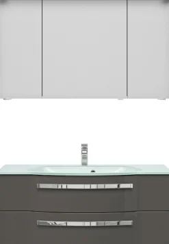 Saphir Badmöbel-Set »Serie 4005, vormontiert, Glaswaschbecken, Spiegelschrank« 3 Stk. tlg.