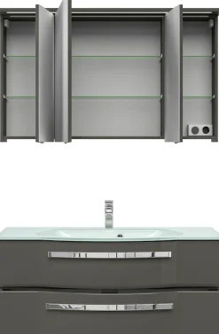 Saphir Badmöbel-Set »Serie 4005, vormontiert, Glaswaschbecken, Spiegelschrank« 3 Stk. tlg.