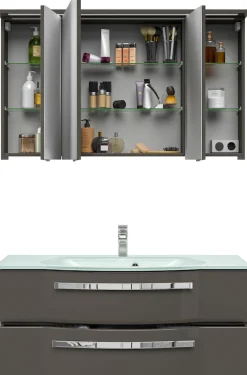Saphir Badmöbel-Set »Serie 4005, vormontiert, Glaswaschbecken, Spiegelschrank« 3 Stk. tlg.