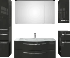 Saphir Badmöbel-Set »Serie 4005, vormontiert, Glaswaschbecken, Spiegelschrank« Set, 6 Stk. tlg.