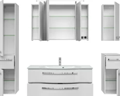 Saphir Badmöbel-Set »Serie 4005, vormontiert, Glaswaschbecken, Spiegelschrank« Set, 6 Stk. tlg.