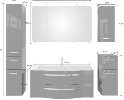 Saphir Badmöbel-Set »Serie 4005, vormontiert, Glaswaschbecken, Spiegelschrank« Set, 6 Stk. tlg.