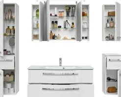 Saphir Badmöbel-Set »Serie 4005, vormontiert, Glaswaschbecken, Spiegelschrank« Set, 6 Stk. tlg.