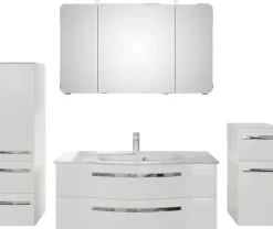 Saphir Badmöbel-Set »Serie 4005, vormontiert, Glaswaschbecken, Spiegelschrank« Set, 5 Stk. tlg.