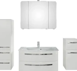 Saphir Badmöbel-Set »Serie 4005, vormontiert, Glaswaschbecken, Spiegelschrank« Set, 5 Stk. tlg.