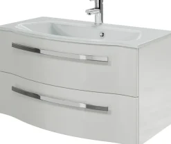 Saphir Badmöbel-Set »Serie 4005, vormontiert, Glaswaschbecken, Spiegelschrank« Set, 5 Stk. tlg.