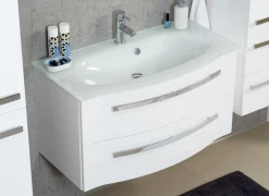 Saphir Badmöbel-Set »Serie 4005, vormontiert, Glaswaschbecken, Spiegelschrank« Set, 5 Stk. tlg.