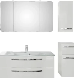 Saphir Badmöbel-Set »Serie 4005, vormontiert, Glaswaschbecken, Spiegelschrank« Set, 5 Stk. tlg.