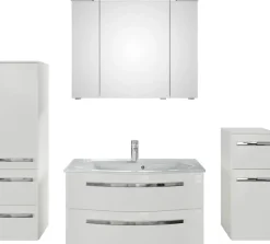 Saphir Badmöbel-Set »Serie 4005, vormontiert, Glaswaschbecken, Spiegelschrank« Set, 5 Stk. tlg.