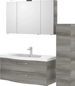 Saphir Badmöbel-Set »6005 Sprint 3-teilig, Keramik-Waschtisch mit LED-Spiegelschrank« 4 Stk. tlg.