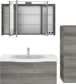 Saphir Badmöbel-Set »6005 Sprint 3-teilig, Keramik-Waschtisch mit LED-Spiegelschrank« 4 Stk. tlg.